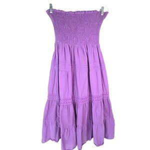 MPH Washed Purple Smocked Swiss Dot Tiered Boho Gypsy Maxi Skirt
